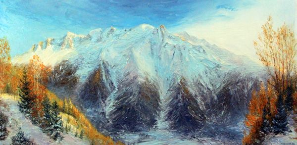 La chaîne du Mont Blanc depuis les Aiguilles Rouges automne 2019 80cm x 40cm