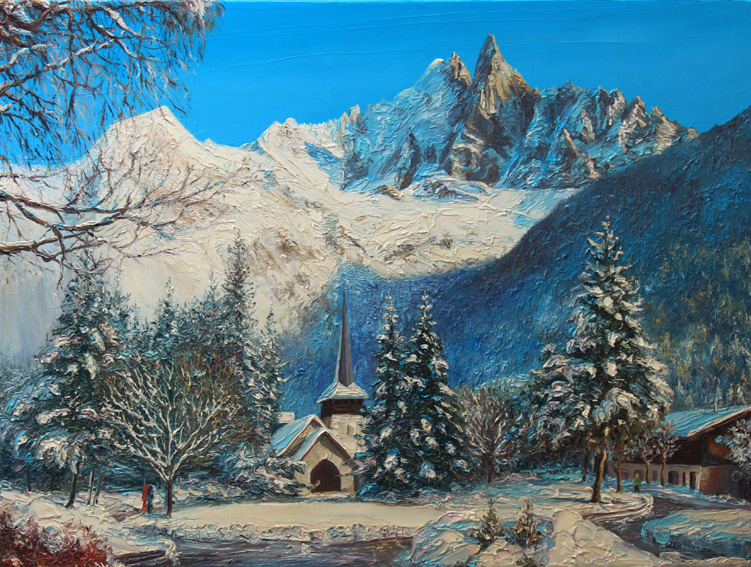 La chapelle des Praz l`hiver ( Chamonix )
