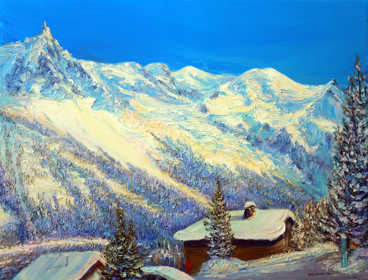 L'Aiguille du Midi , le Mont Blanc depuis le haute de la Mollard . Chamonix . 65 cm x 50 cm .