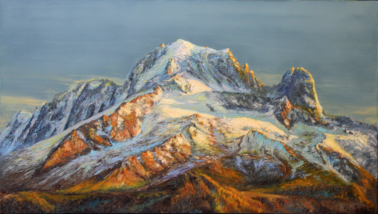 Couché de soleil sur la Verte et les Drus . Vallée de Chamonix. 50 cm x 85 cm .