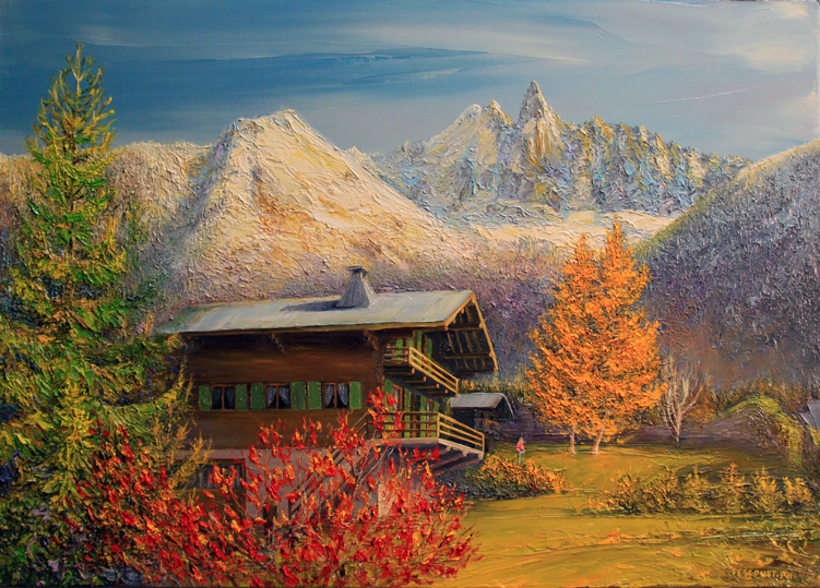 Hameau sur les bois vallée de Chamonix , la Verte et les Drus