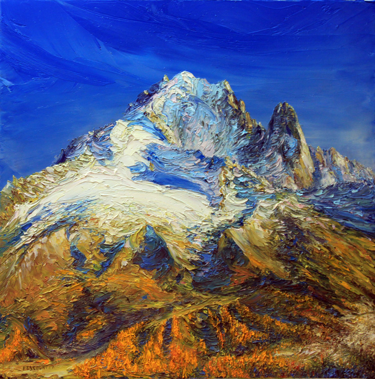 La Verte et les Drus automne 2024. Vallée de Chamonix. 50 cm x 50 cm .