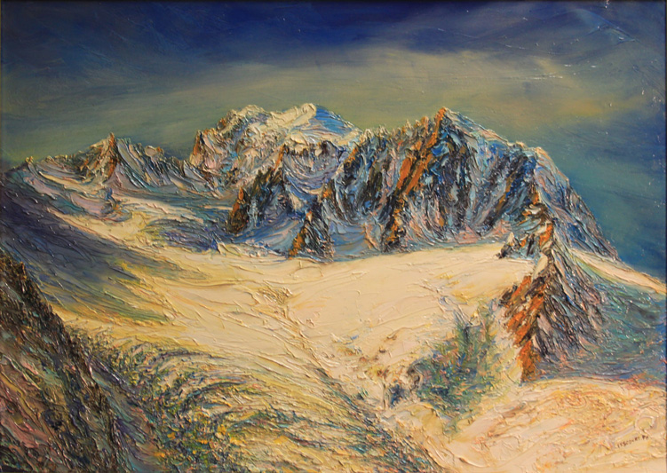 Le Mont Blanc depuis la Mer de Glace . Vall&eacute;e de Chamonix. 70 cm x 50 cm .