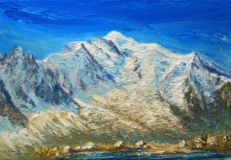 Le Mont Blanc depuis les Aiguilles Rouges. Vallée de Chamonix . 55 cm x 38 cm .