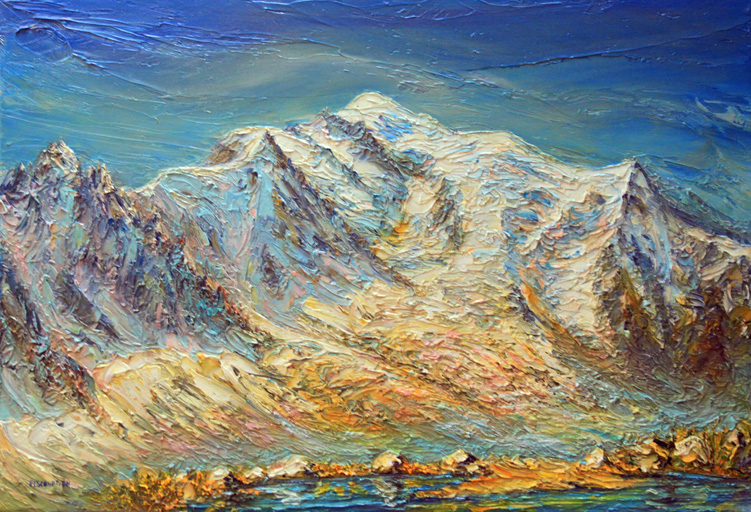 Le Mont Blanc depuis les Aiguilles Rouges. Vall&eacute;e de Chamonix . 55 cm x 38 cm .