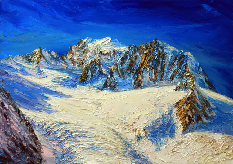 Le Mont Blanc depuis la Mer de Glace . Vallée de Chamonix. 70 cm x 50 cm .