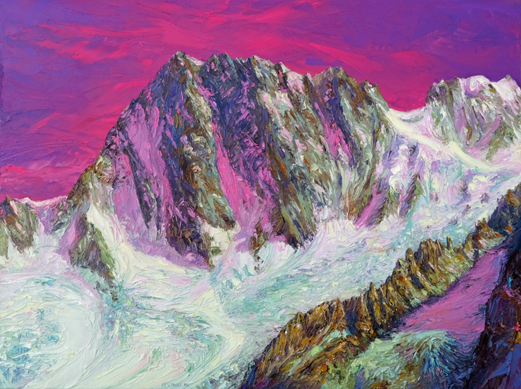 peinture à l`huile,au couteau,paysage de montagne,chamonix,les grandes jorasses,fescourt philippe, oil painting,mountain landscape